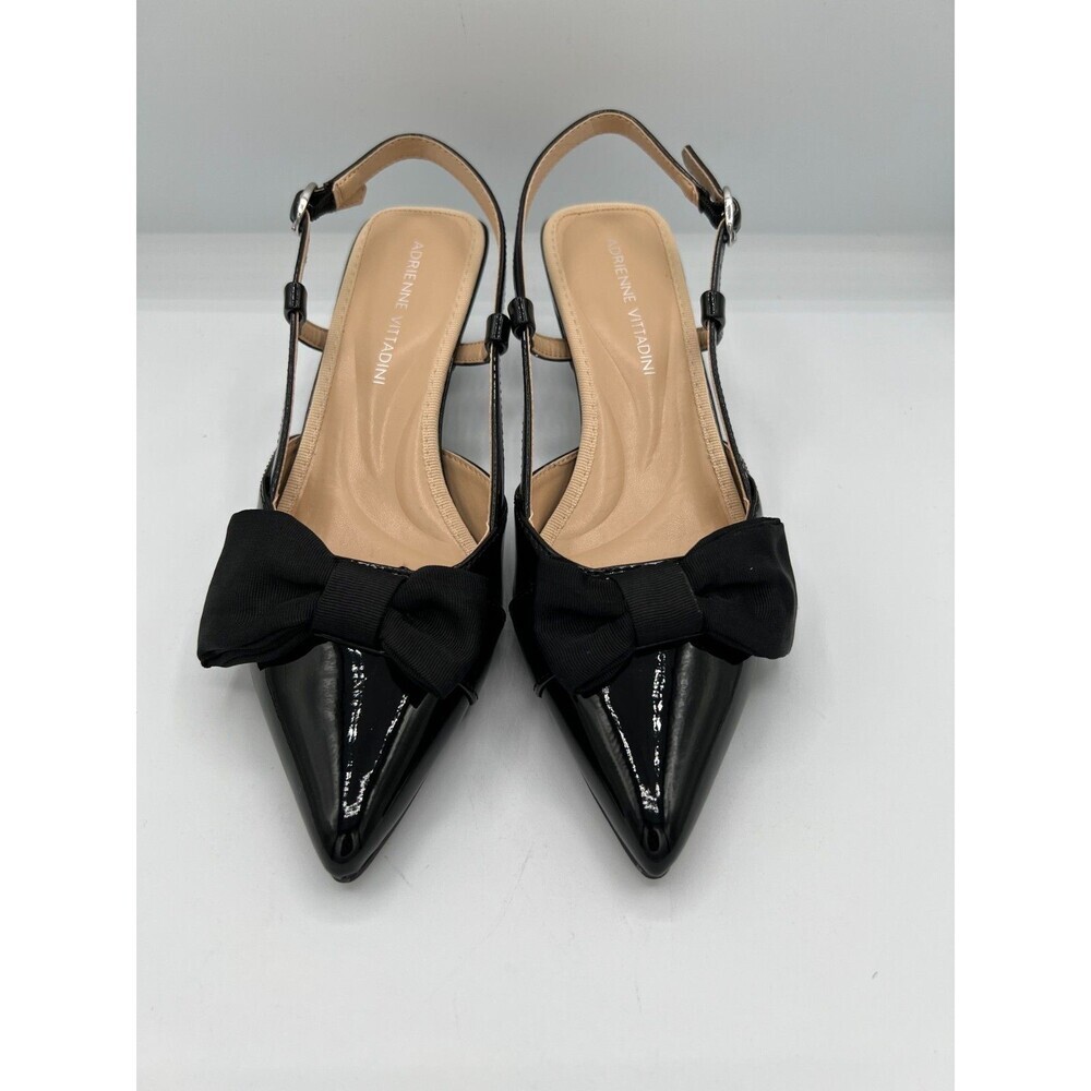 Adrienne Vittadini Sapphire Slingback Heels Bow Black Patent Womens 6.5M